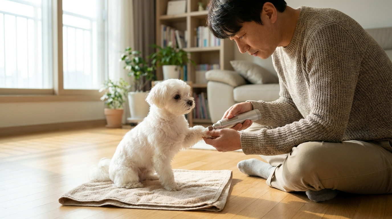 그라인더로 발톱 다듬는 소형견
