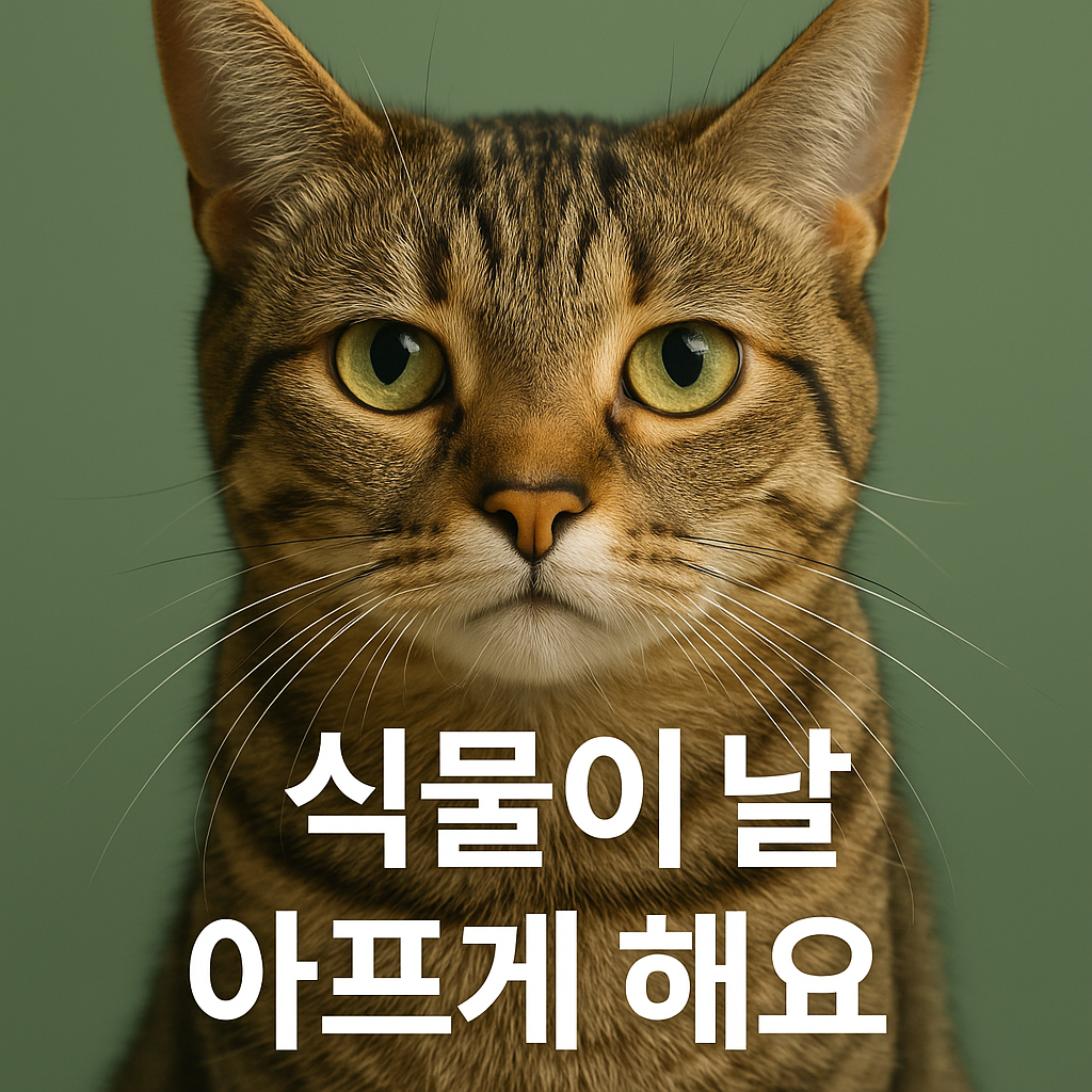 고양이가 정면을 쳐다보고 앉아있는 사진