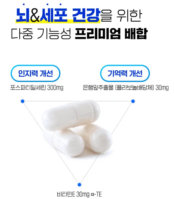 60세 이상 시니어의 기억력&amp;#44; 인지력 향상을 위한 뇌 건강 영양제 보령 메가브레인 포스파티딜세린 징코