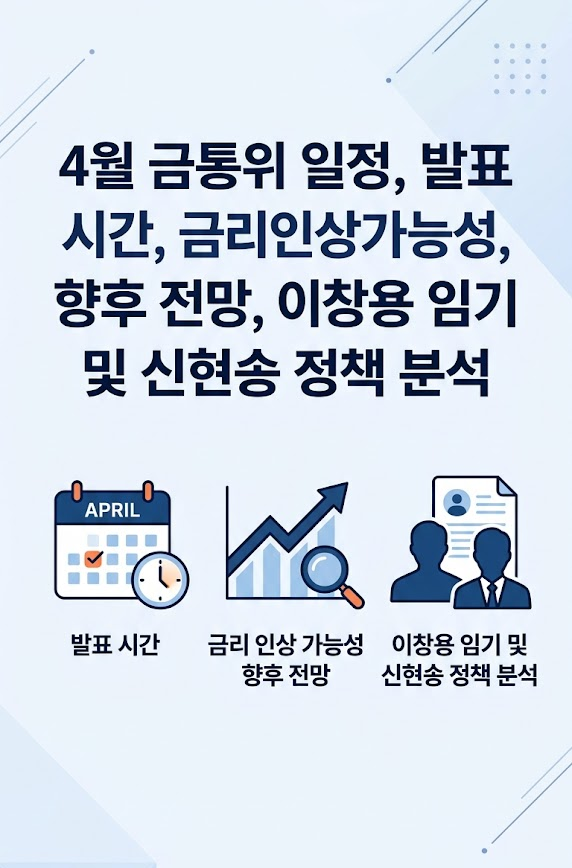 4월 금통위 일정, 발표 시간, 금리 인상 가능성, 향후 전망, 이창용 임기 및 신현송 정책 분석