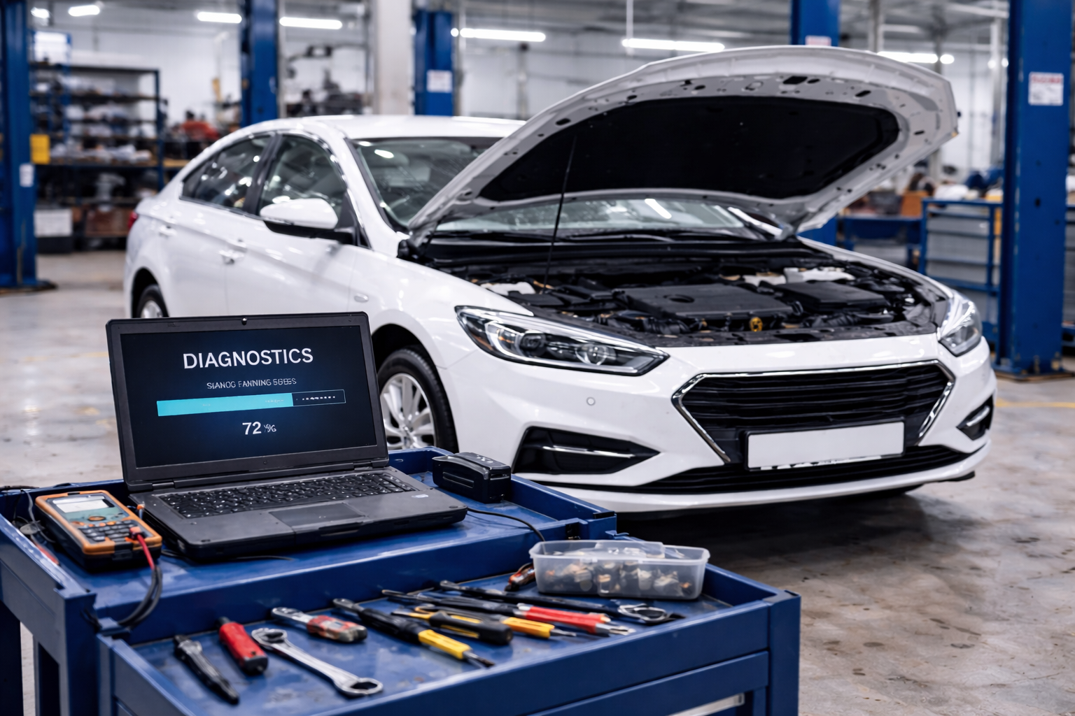 차량 점검 중인 서비스센터 내부