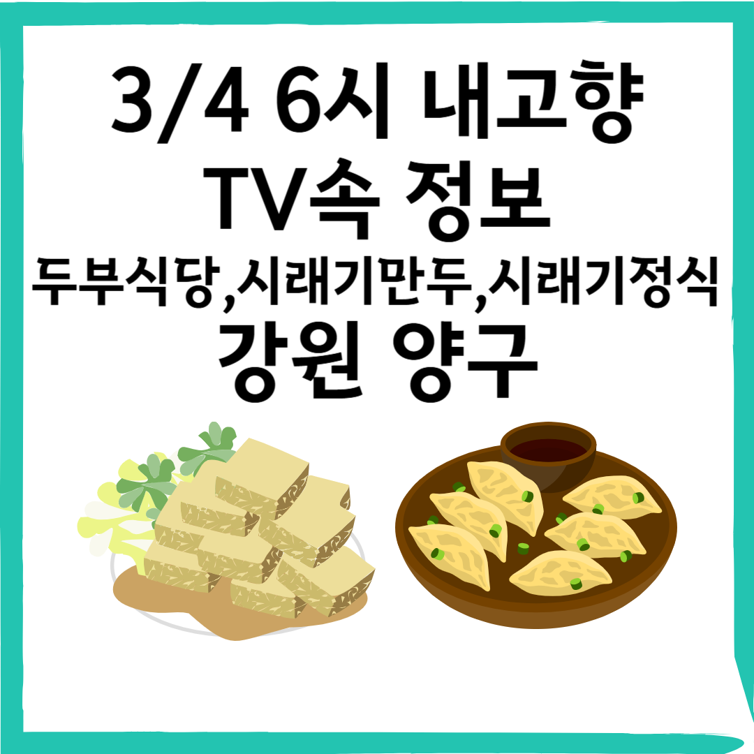 3/4 6시 내고향 방영 강원도 양구 맛집 &ndash; 전통 두부, 시래기 만두, 시래기 정식까지!