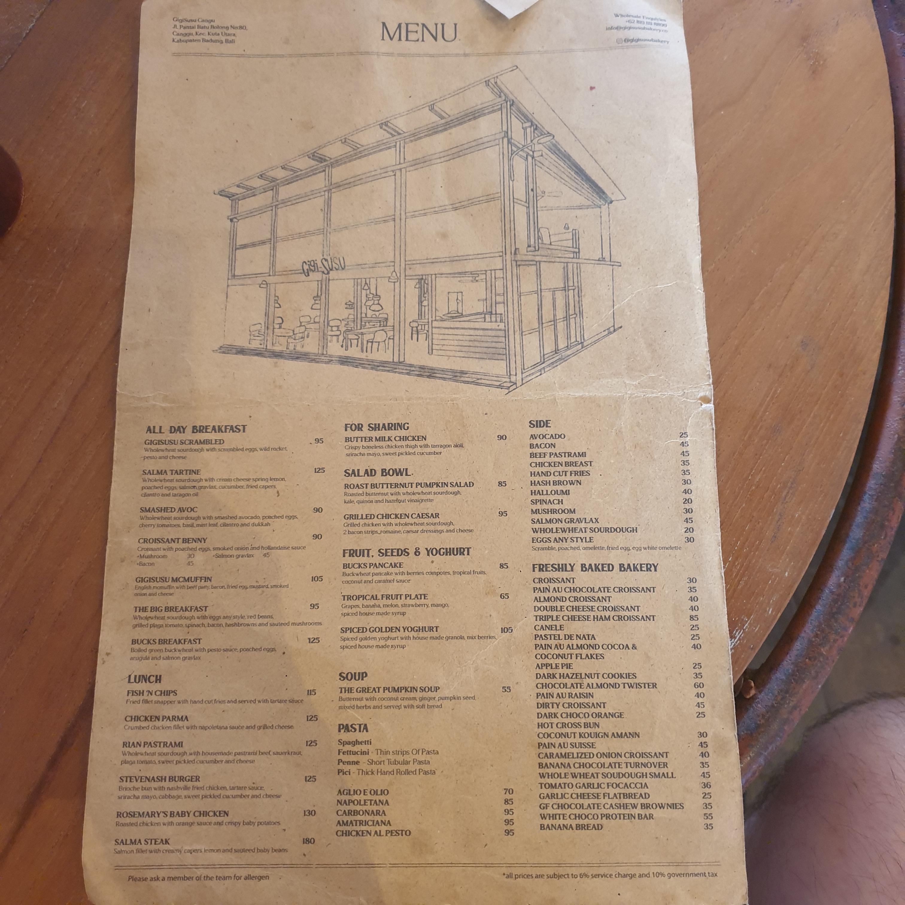 카페 기기수수(GigiSusu): 발리 짱구(Bali Canggu) 지역 카페 ①_메뉴판1