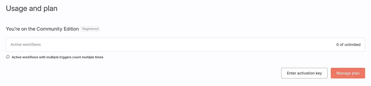N8N 라이선스 인증 완료 화면