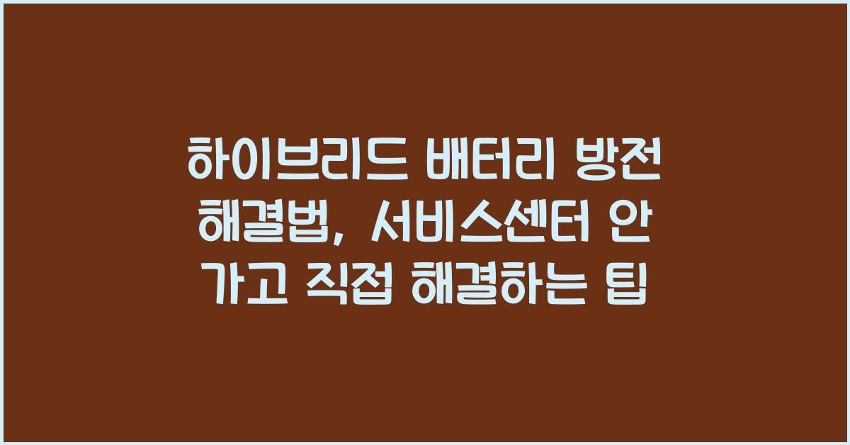 하이브리드 배터리 방전 해결법, 서비스센터 안 가고 직접 하는 팁