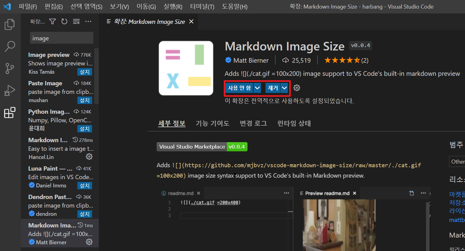 vs code extension 설치 확인