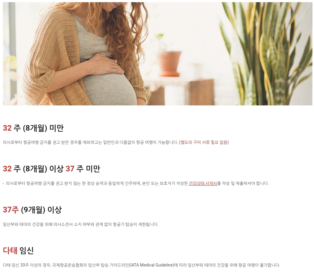 티웨이항공(T'way Air) 가족 동반 여행(임신 중 여행) 안내