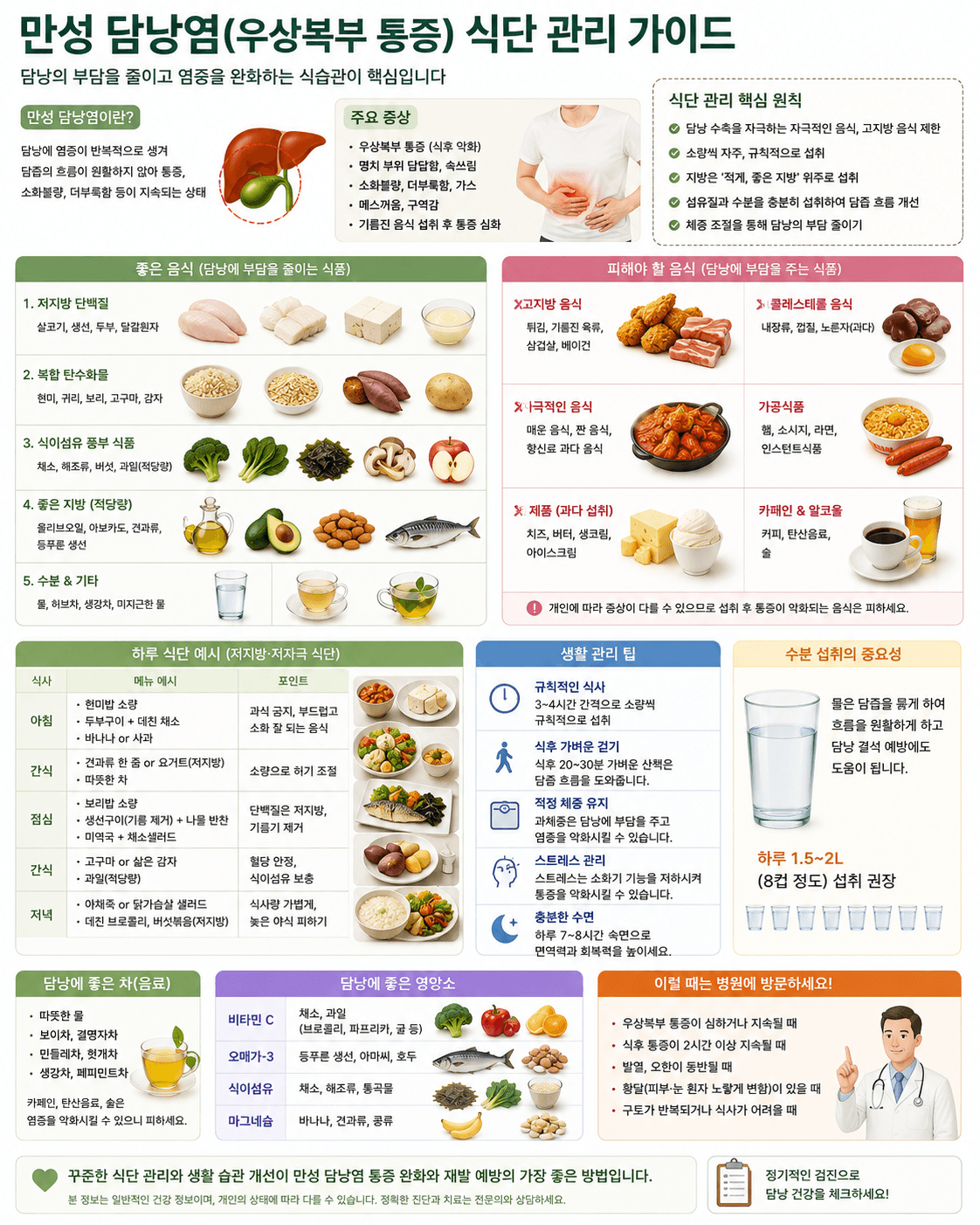 만성 담낭염 우상복부 통증 식단 관리