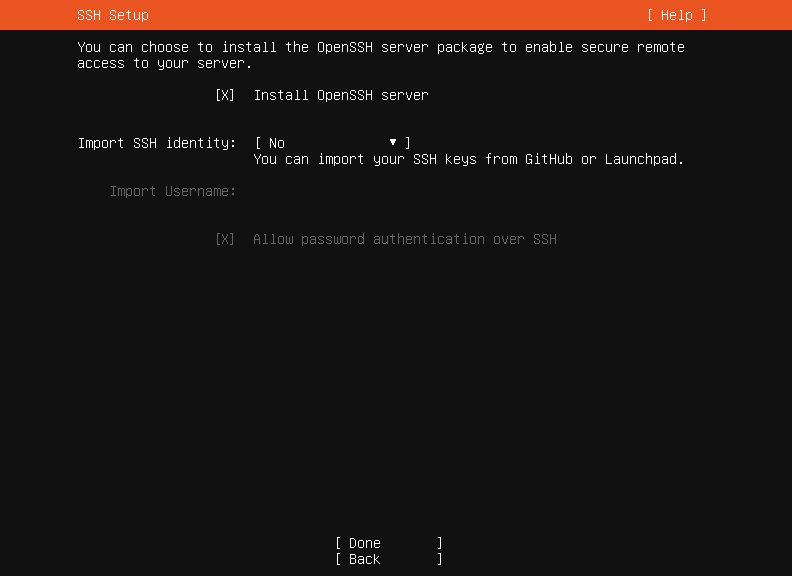 SSH 설치 여부 선택