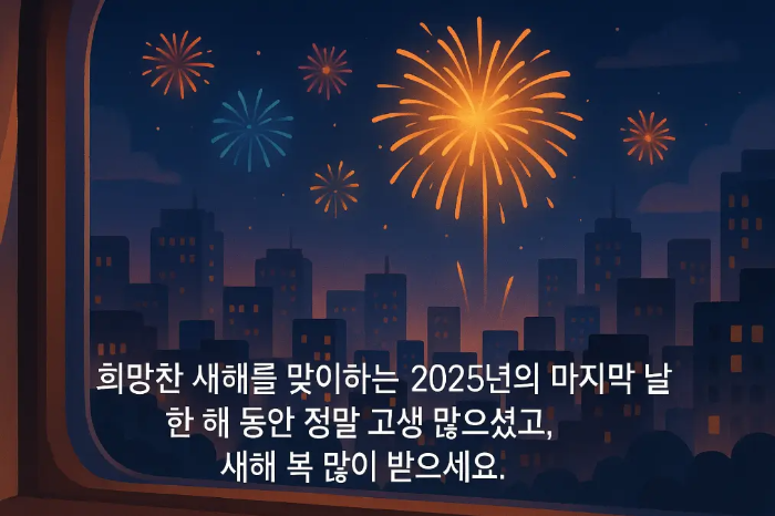 12월 마지막날 인사말 폭죽 어두운 밤