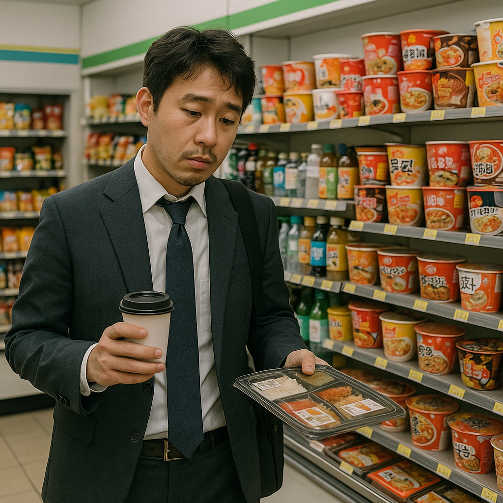 한 남성이 패스트푸드를 사는 장면