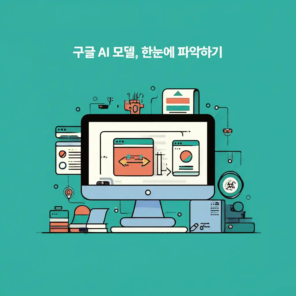 구글 AI 모델의 주요 종류와 각 모델의 핵심 기능을 비교하는 인포그래픽