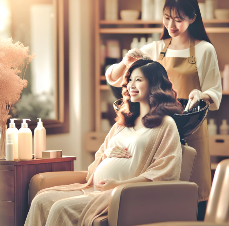 임신 중 파마 하는 모습