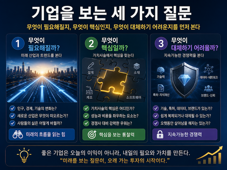 미래 산업에서 좋은 기업을 찾기 위한 세 가지 투자 질문