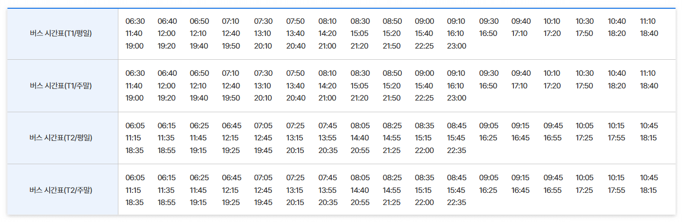 인천공항 리무진 버스 시간표