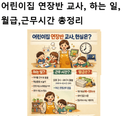 어린이집 연장반 교사, 하는 일,월급,근무시간 총정리