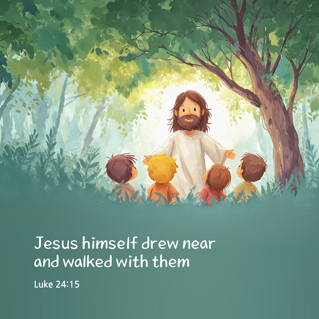 Today's Bible verse card Luke 24:15 scripture image