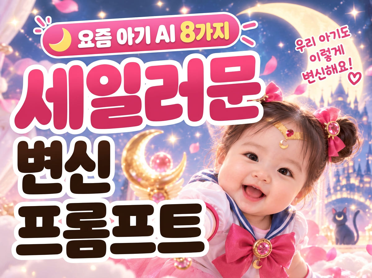 달빛과 별빛 속에서 오리지널 마법소녀 모습으로 변신하는 아기