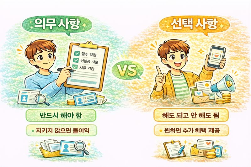 의무 사항과 선택 사항을 구분