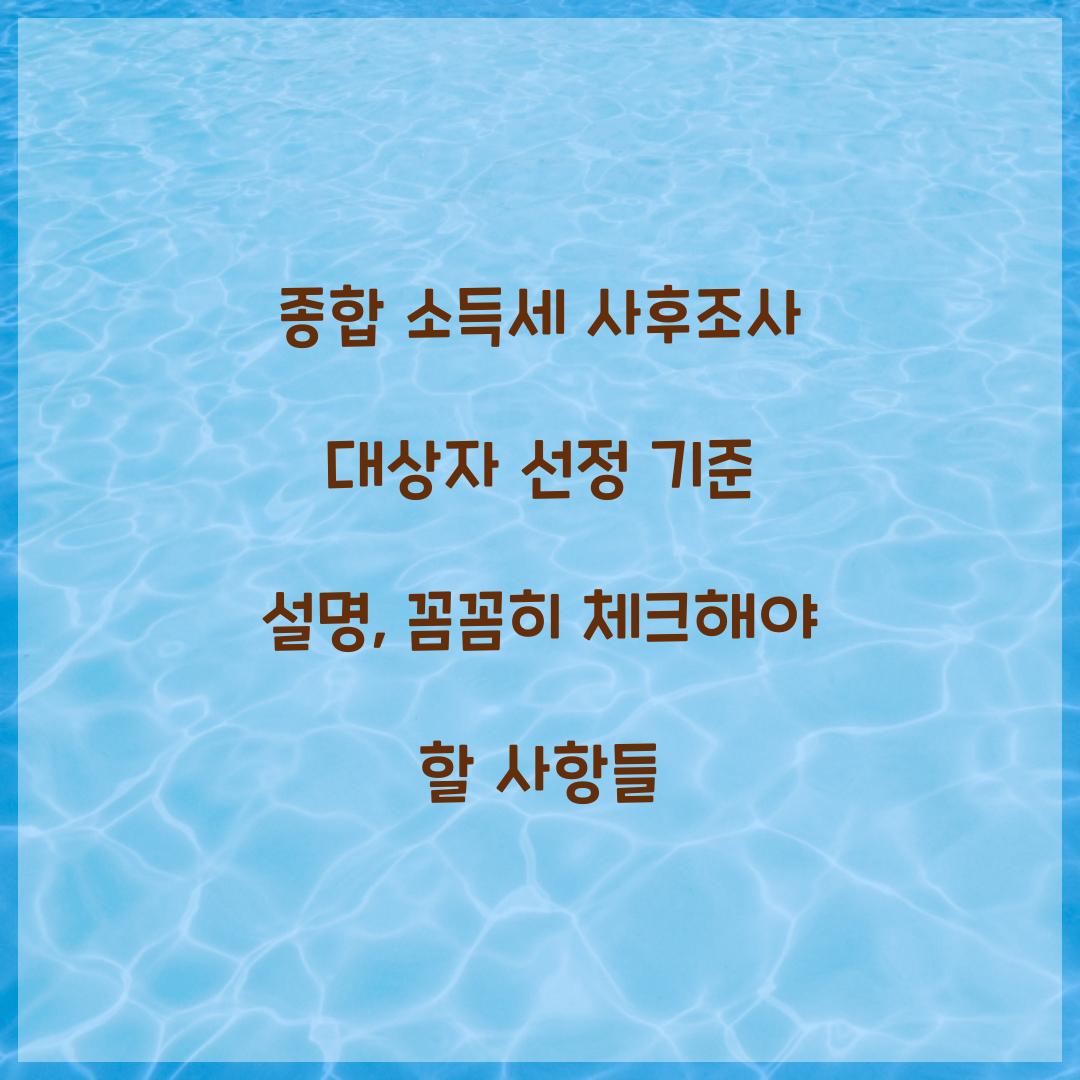 종합 소득세 사후조사 대상자 선정 기준 설명
