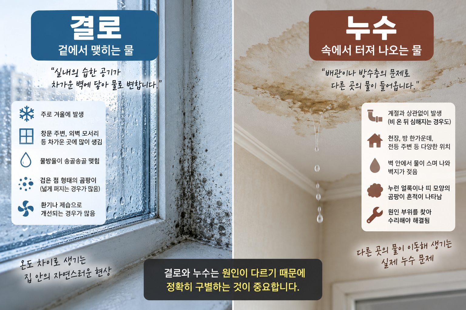 결로와 누수 차이 및 구별 방법