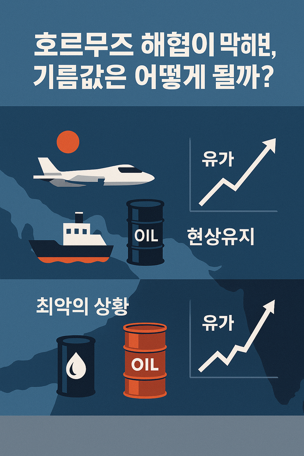 호르무즈 해협 위기 시 국제 유가 급등 시나리오 요약