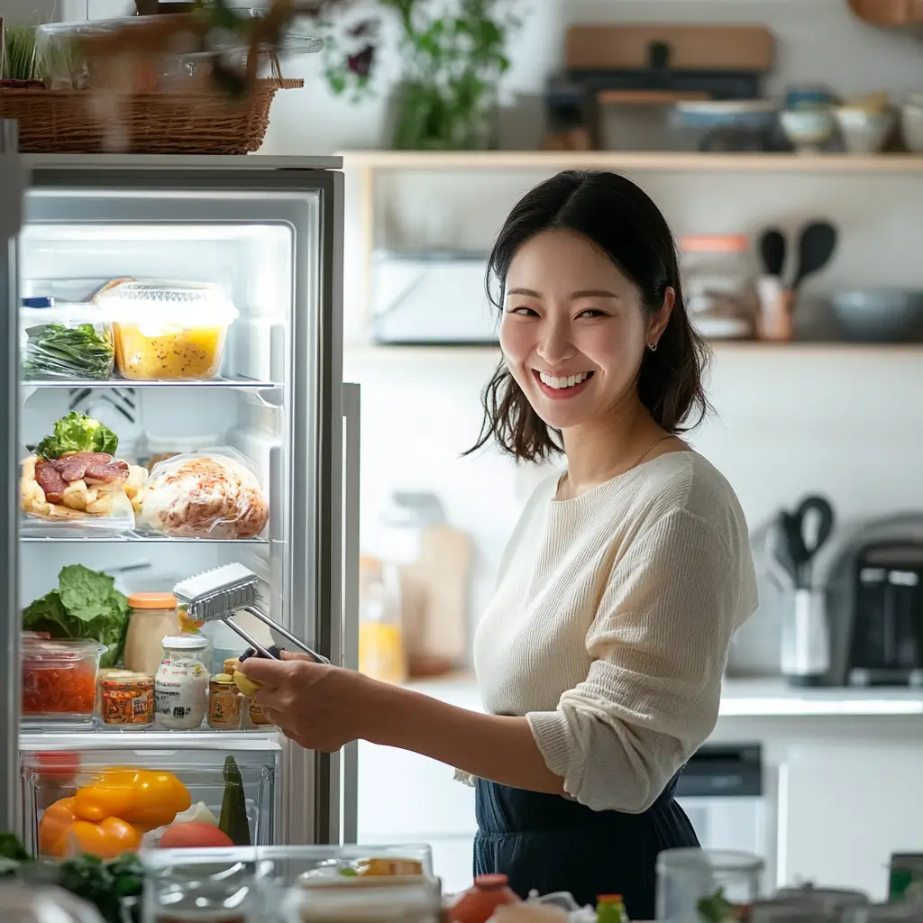 냉장고 청소하는 주부