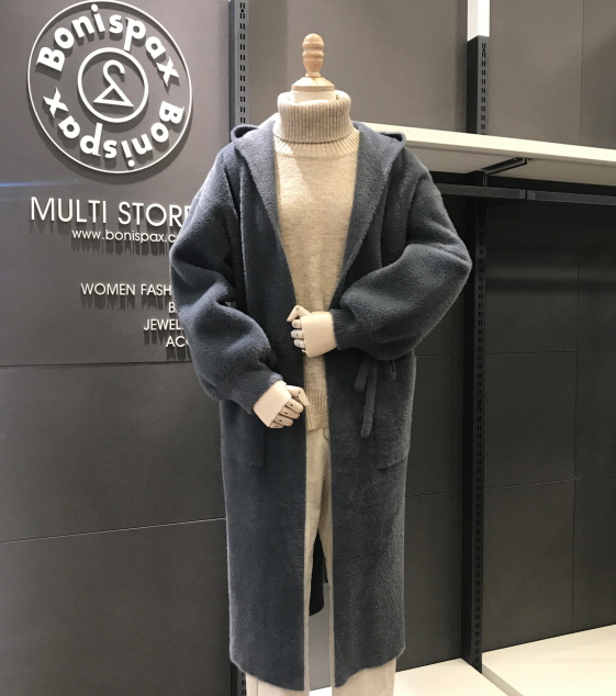 인조 앙고라 후드 롱 가디건