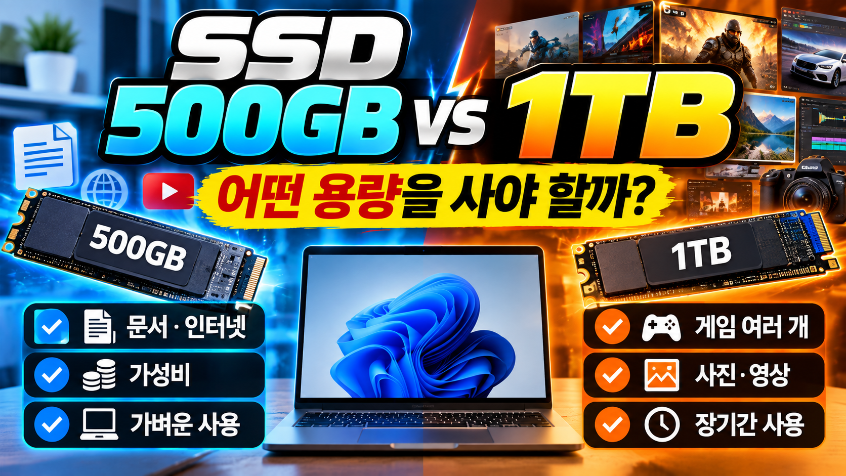 SSD 500GB 1TB 차이와 용도별 SSD 용량 비교