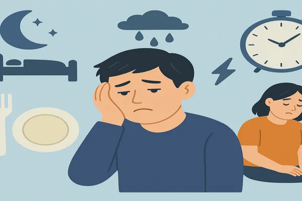 피곤하고 지친 얼굴 표현