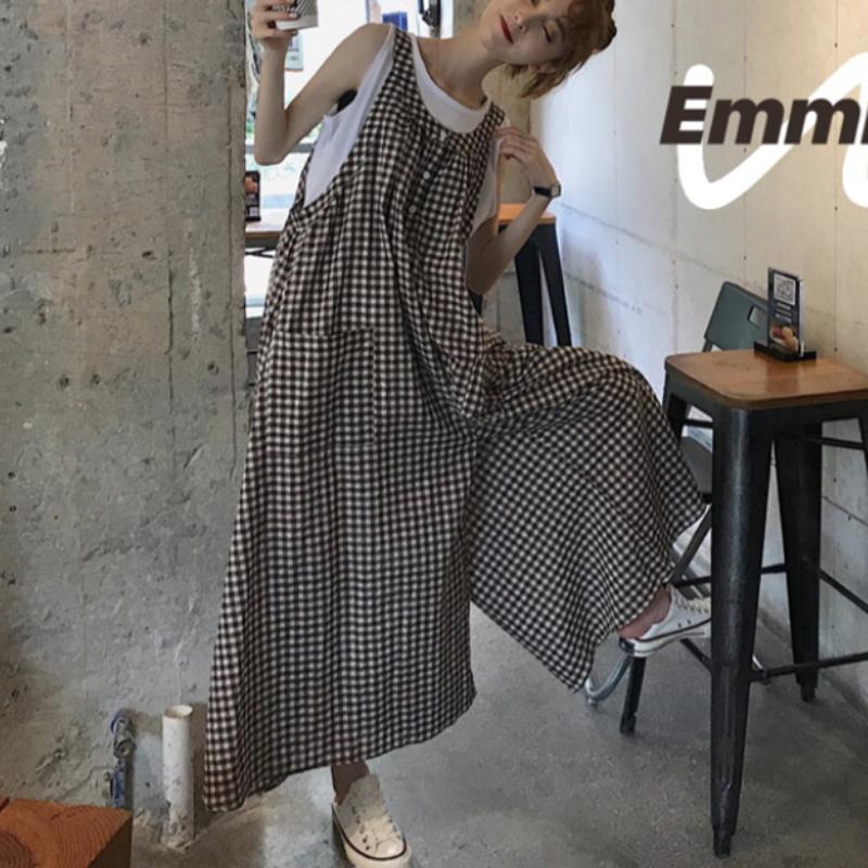 체크 오버핏 귀여운 멜빵 팬츠 와이드바지 슬랙스