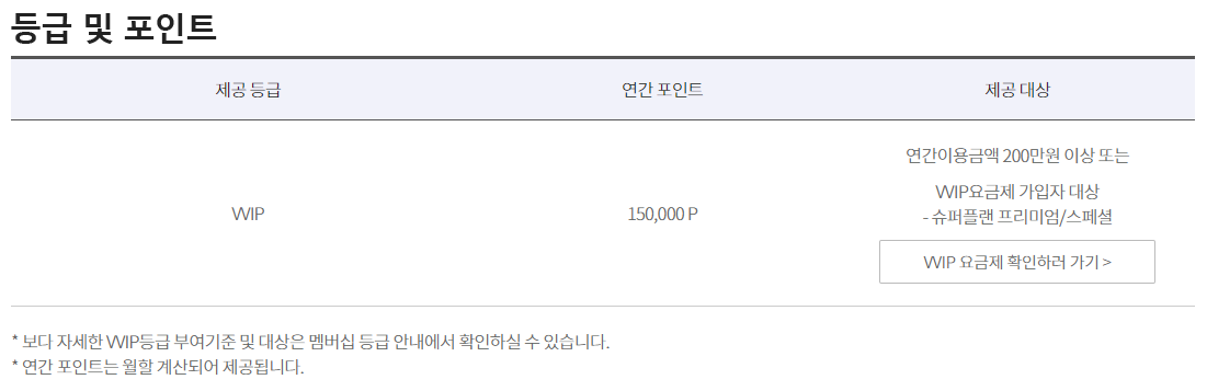 VVIP 등급 및 포인트