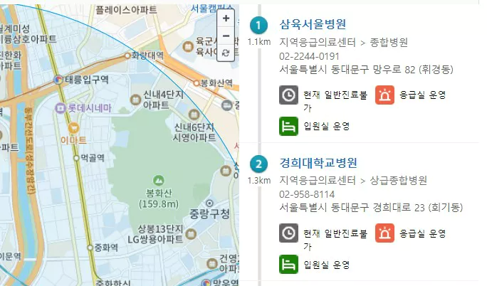 응급의료포털 E-Gen 병원검색