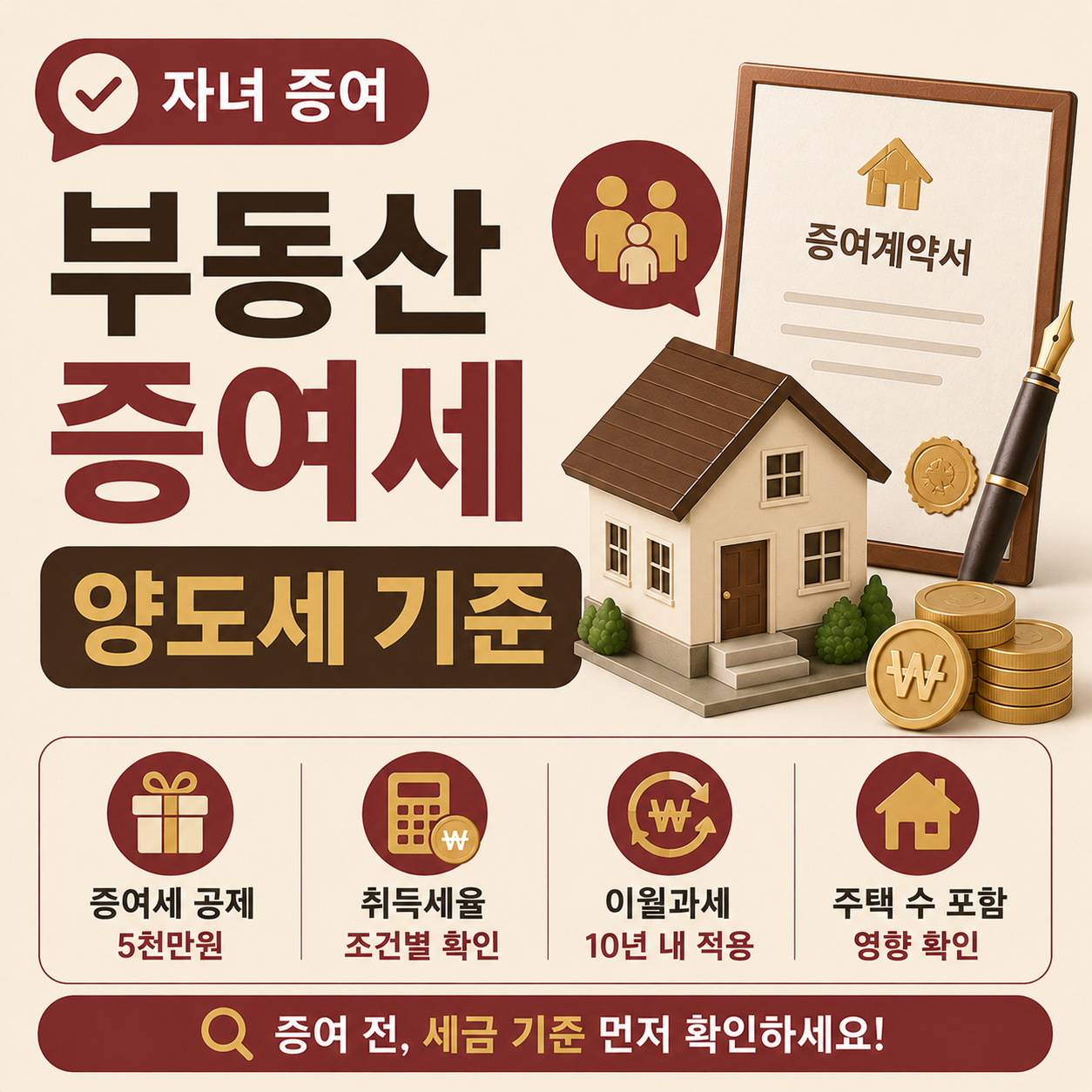 자녀 부동산 증여 시 증여세와 양도세 기준 안내 이미지