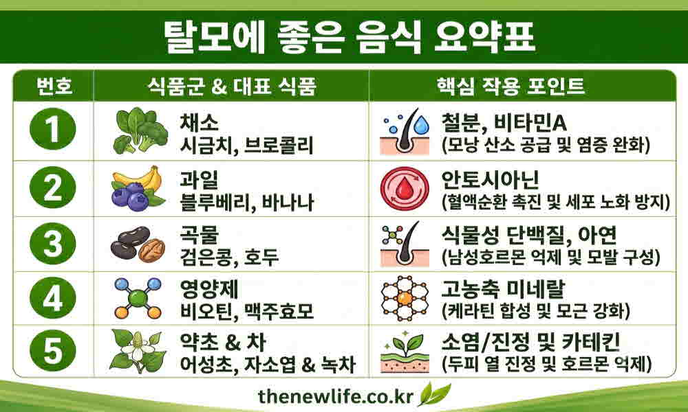 탈모 좋은 음식 요약표