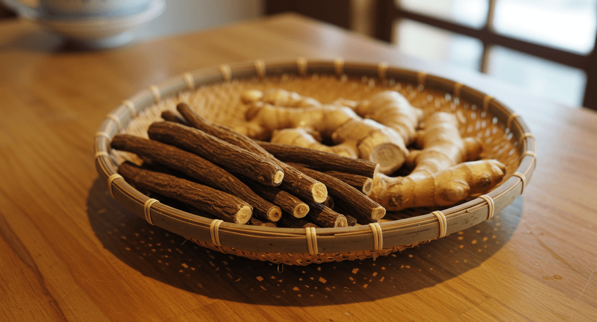 감초와 생강 한약재 