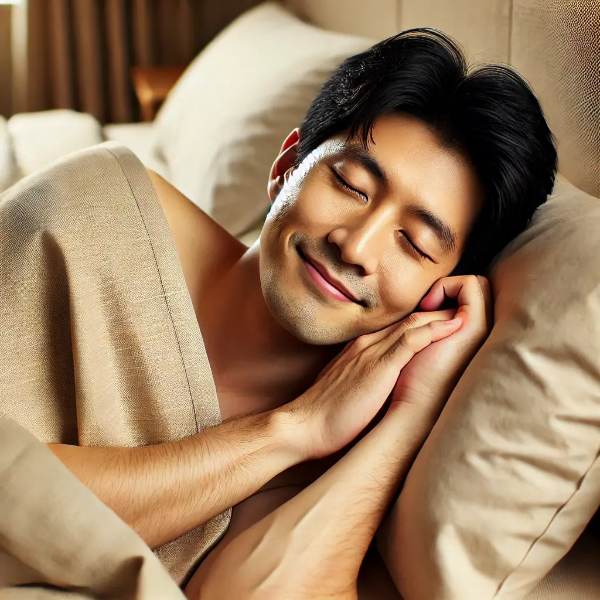멜라토닌 복용 후 숙면하는 동양인 남성 모습