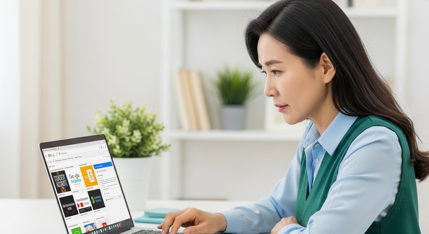 애드센스 광고 위치를 확인 중인 여성 블로거