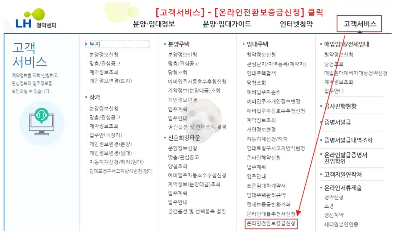 LH 임대주택 전환보증금 온라인 신청방법