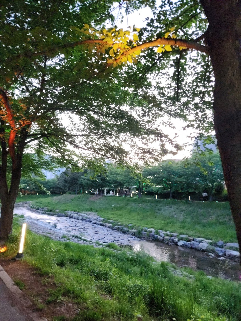 작은 하천 주변을 따라 나 있는 산책로의 모습
