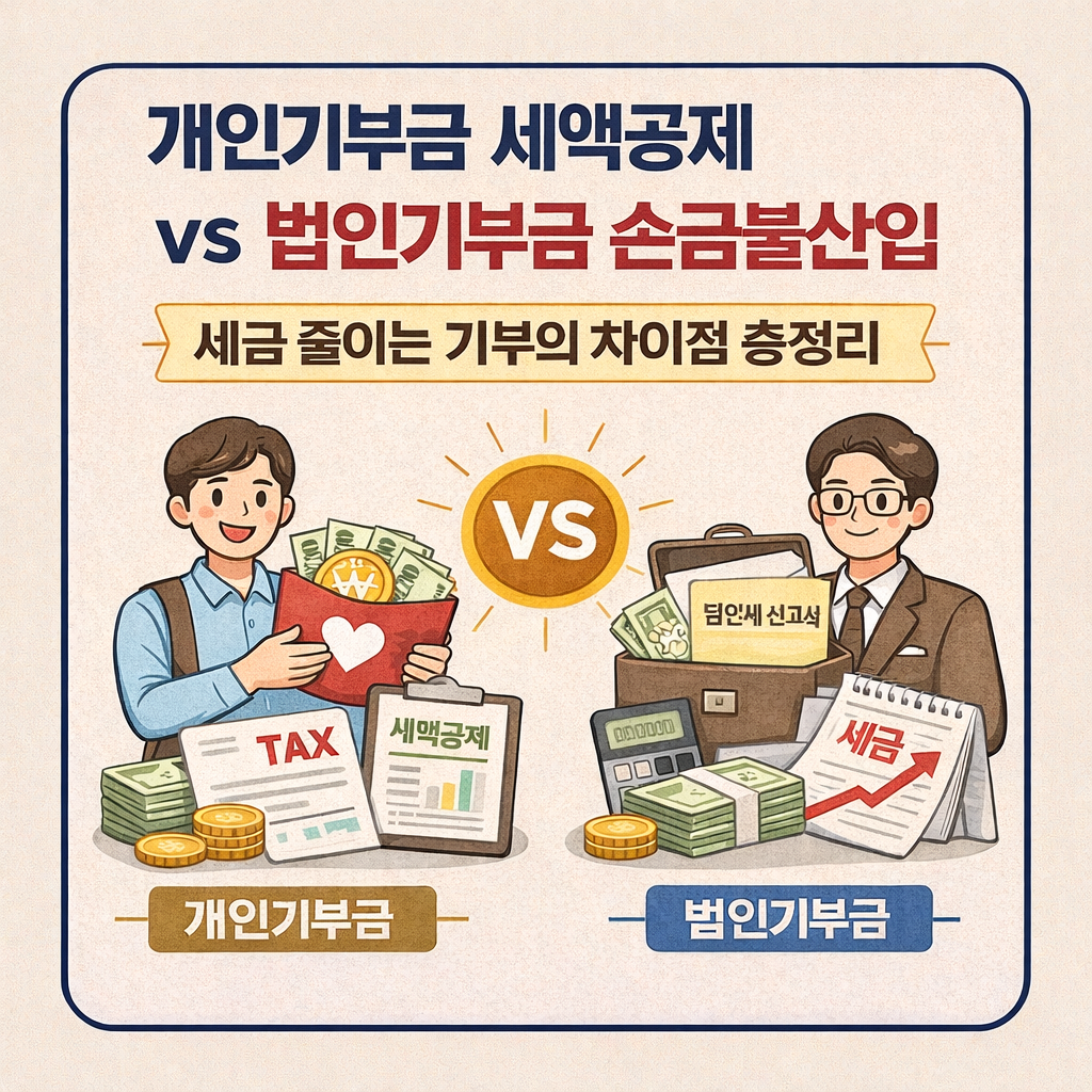 개인기부금 세액공제 vs 법인기부금 손금불산입｜세금 줄이는 기부의 차이점 총정리
