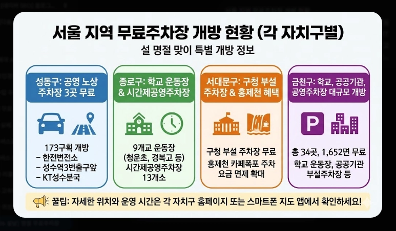 2026 설날 무료주차장(일정, 기간)(지역별 + 현황)