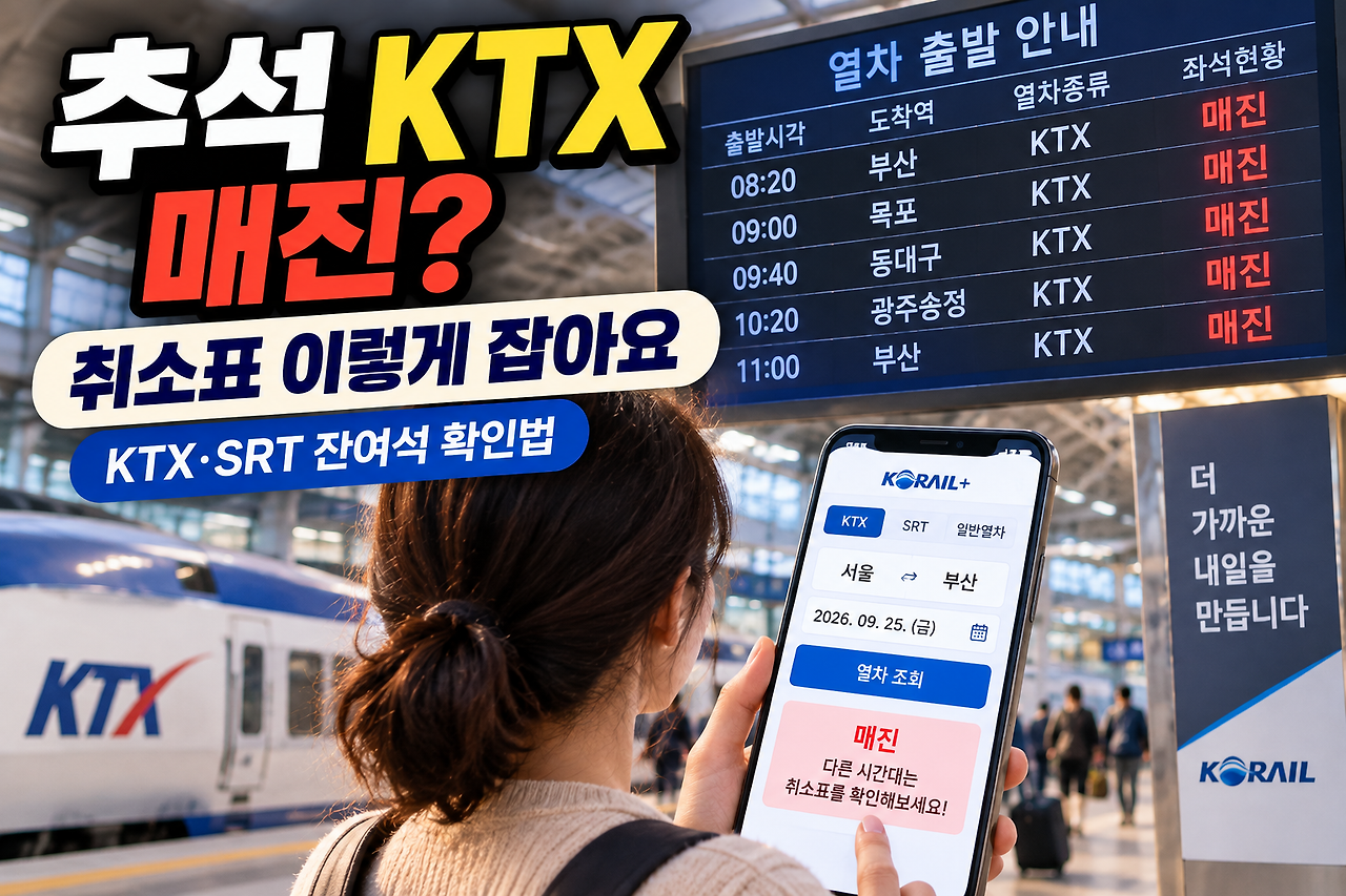 2026 추석 KTX SRT 취소표 코레일 플러스 잔여석 찾는 방법