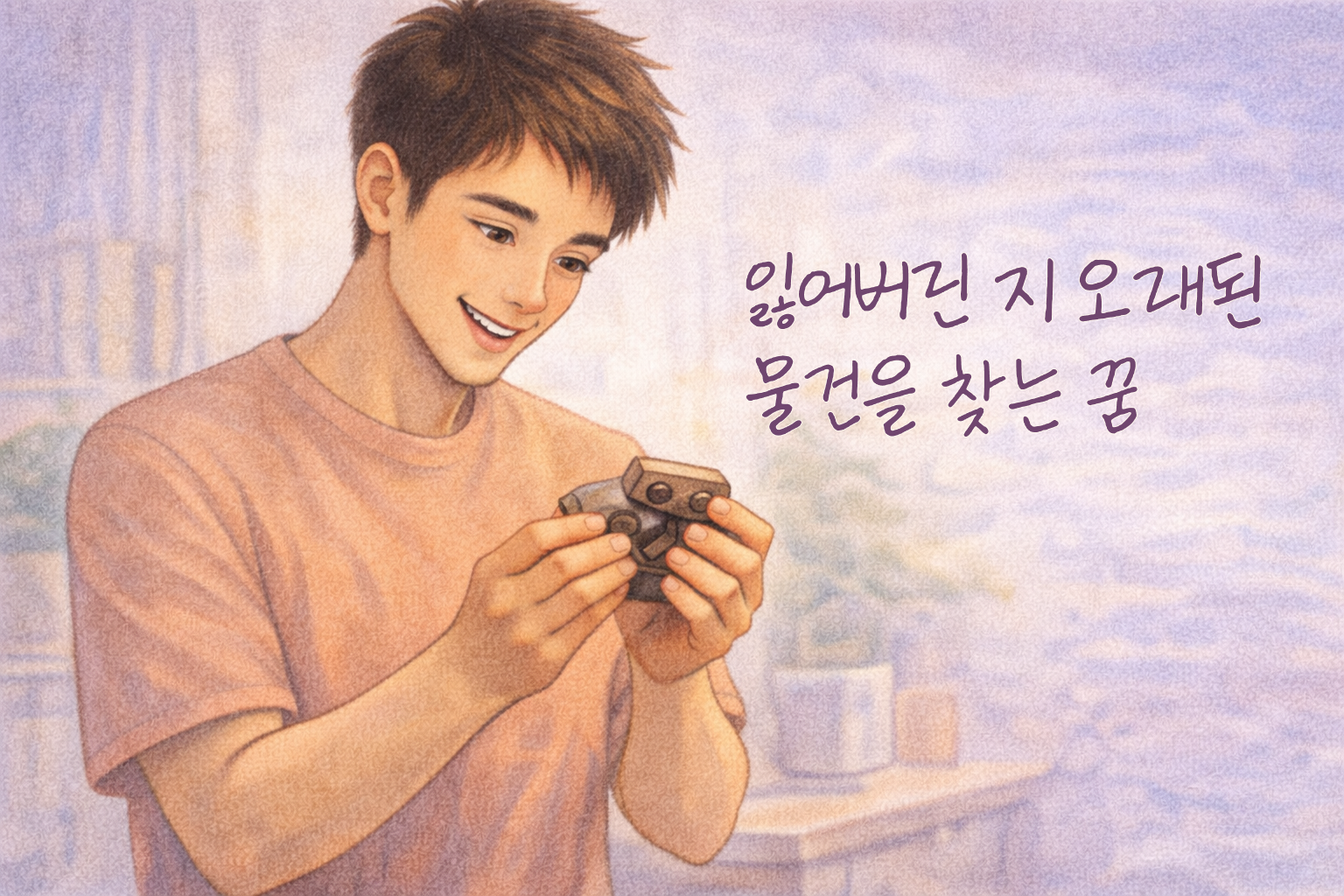 오래전에 잃어버린 물건을 찾아 기뻐하는 남자의 꿈 장면