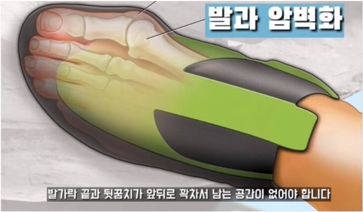 암벽화는 발가락과 뒷꿈치가 남는 공간이 없도록 하는 사진