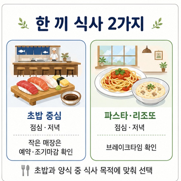 온천천 식사 맛집 이에스시와 스크루테이프의 식탁의 메뉴와 영업시간 비교 인포그래픽