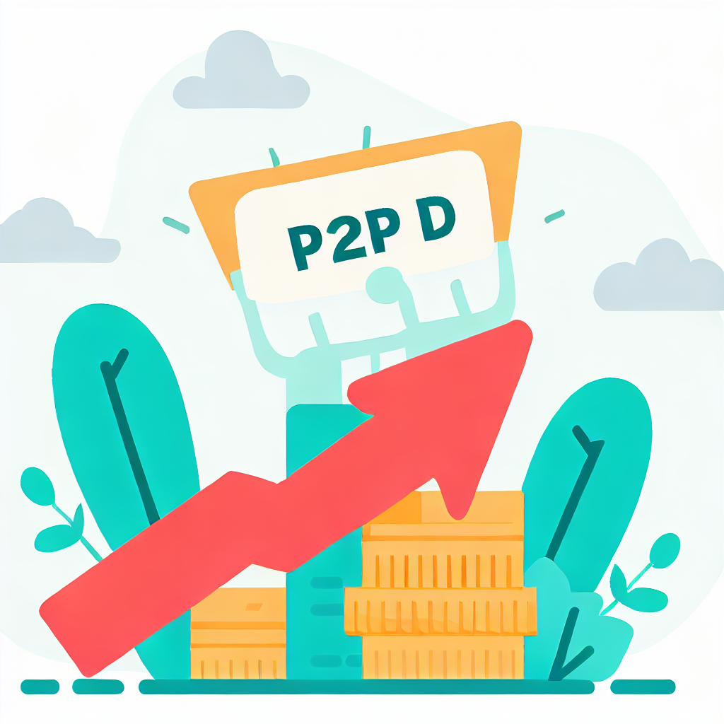 Flat vector style: P2P lending market growth with upward trending arrow and positive outlook