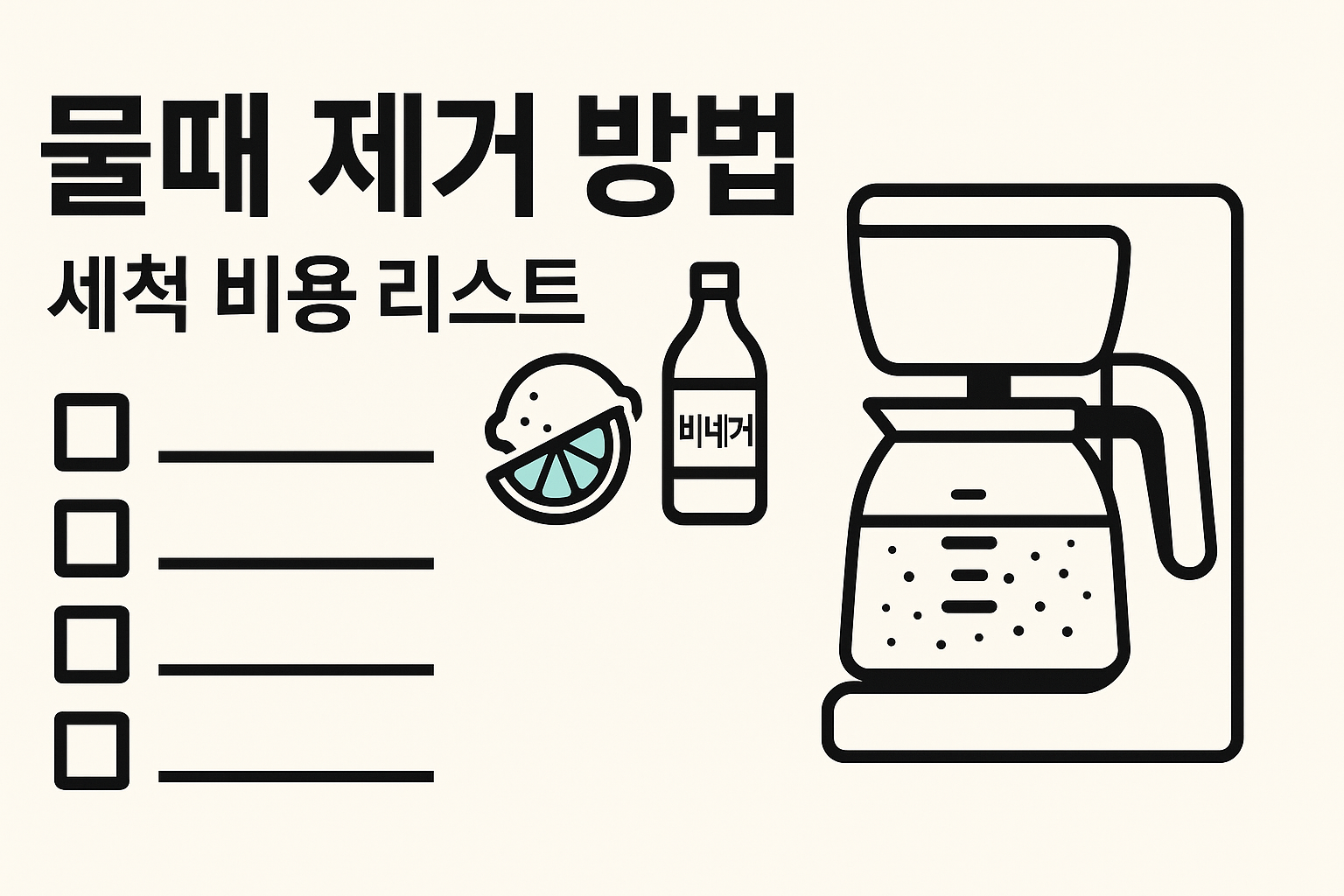 커피포트 물때 제거 세척법 &amp; 소모비용 비교 인포그래픽 (2025)