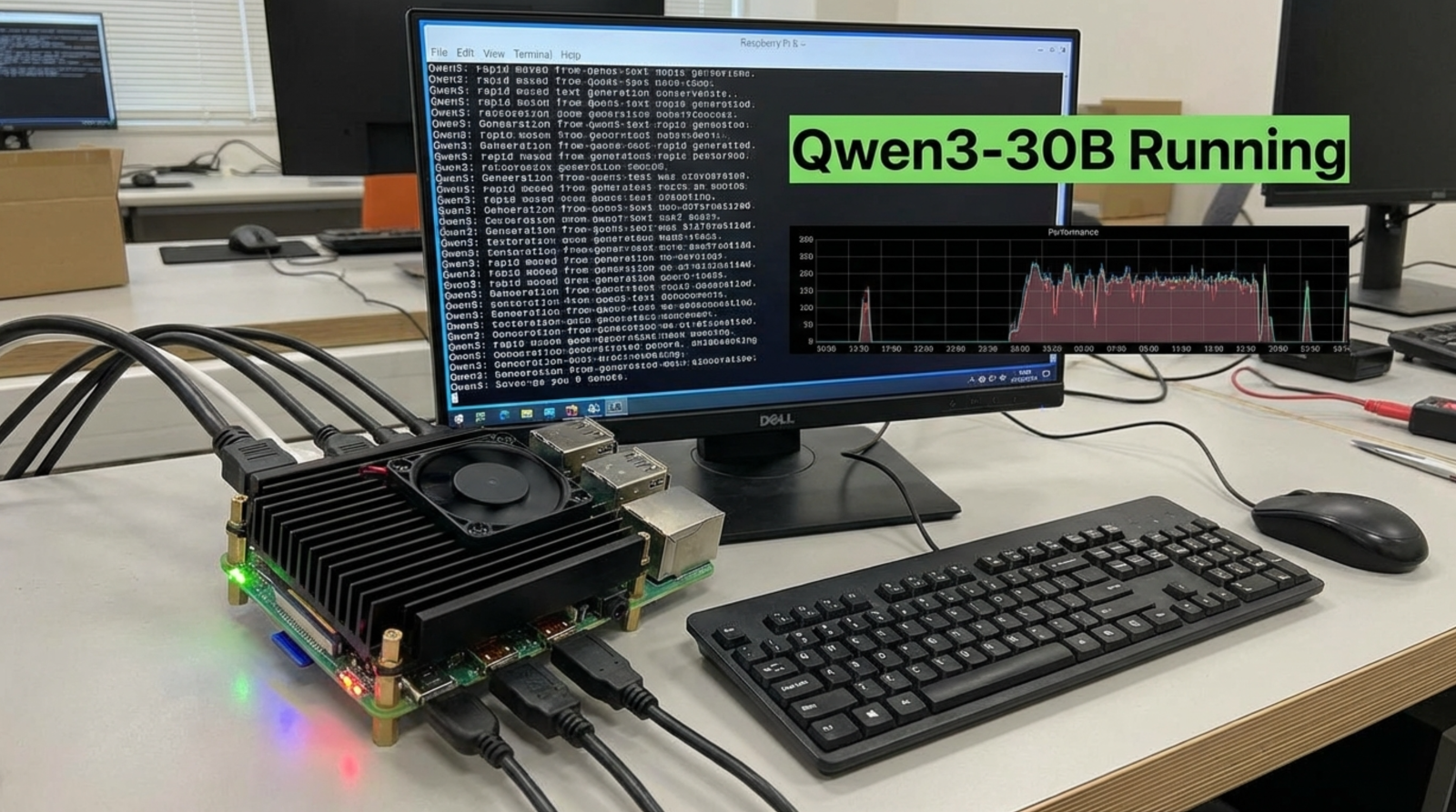 라즈베리파이5에서 구동되는 Qwen3030B 모델에 대한 형상화 이미지