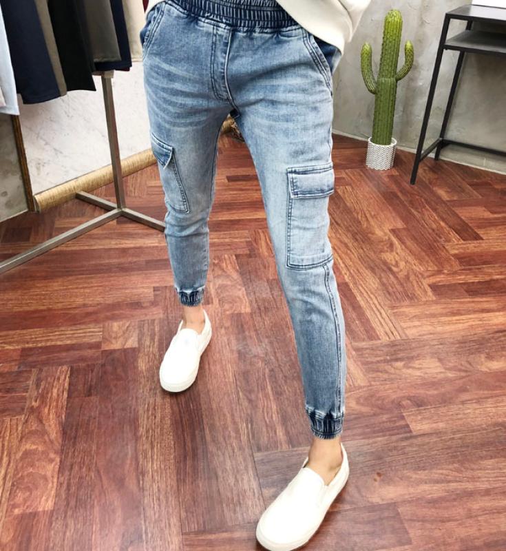 아이스 연청바지 카고 밴딩 여름 남자 데님 조거팬츠